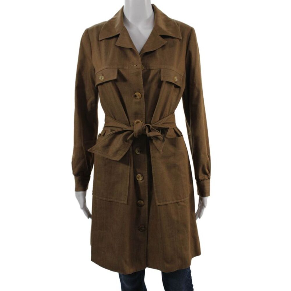 Shannon Mclean Womens Trench Coat Brown Button Collared Polyester Fall Size S